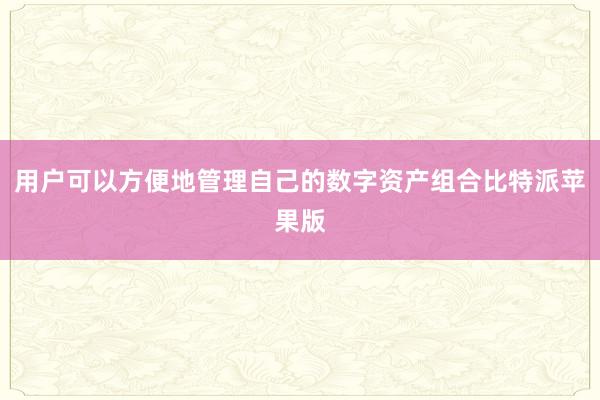 用户可以方便地管理自己的数字资产组合比特派苹果版